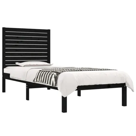 Cadre de lit sans matelas noir 75x190 cm bois massif