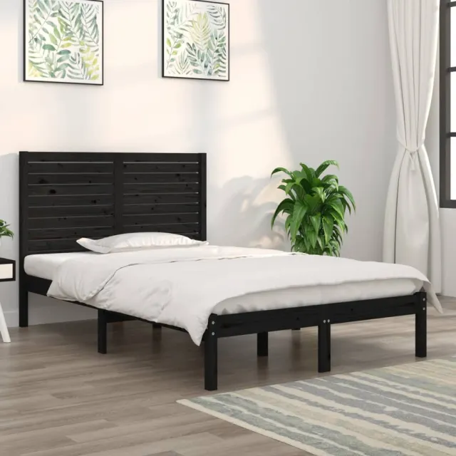 Cadre de lit sans matelas noir 135x190 cm bois massif