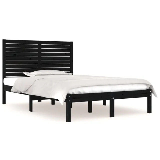 Cadre de lit sans matelas noir 135x190 cm bois massif