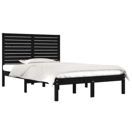 Cadre de lit sans matelas noir 135x190 cm bois massif