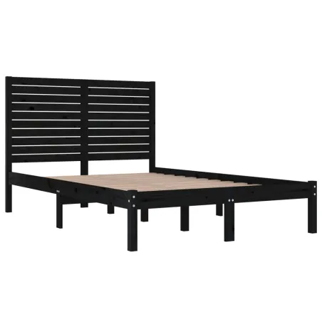 Cadre de lit sans matelas noir 135x190 cm bois massif