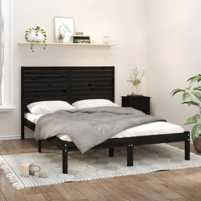 Cadre de lit sans matelas noir 150x200 cm bois massif