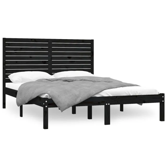 Cadre de lit sans matelas noir 150x200 cm bois massif