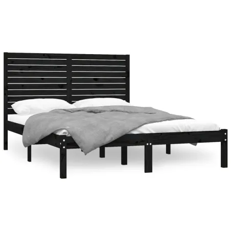 Cadre de lit sans matelas noir 150x200 cm bois massif