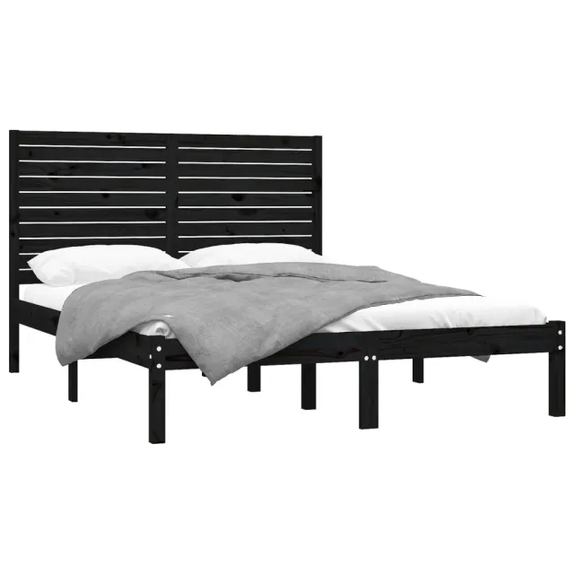 Cadre de lit sans matelas noir 150x200 cm bois massif
