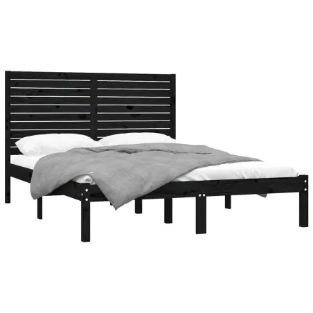Cadre de lit sans matelas noir 150x200 cm bois massif