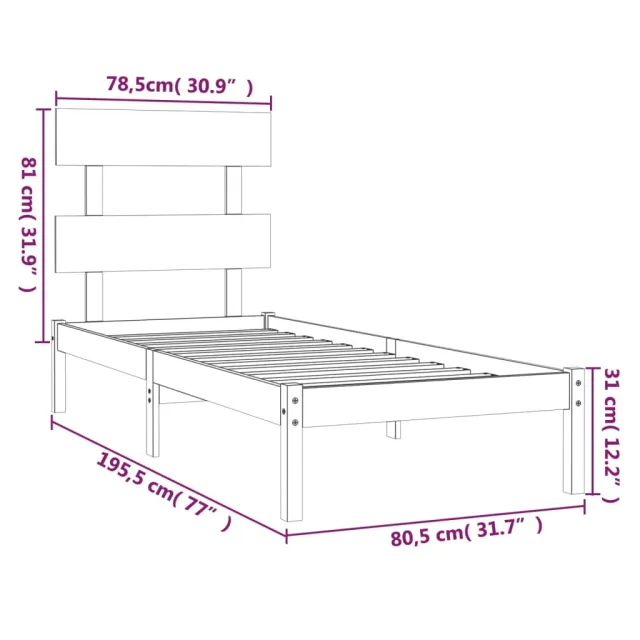 Cadre de lit sans matelas 75x190 cm bois massif