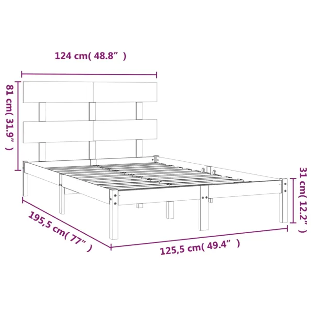 Cadre de lit sans matelas 120x190 cm bois massif