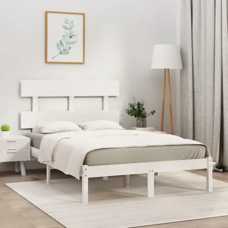 Cadre de lit sans matelas blanc 120x190 cm bois massif