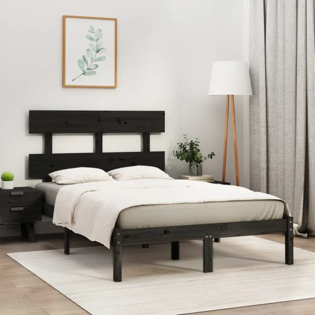 Cadre de lit sans matelas noir 140x190 cm bois massif