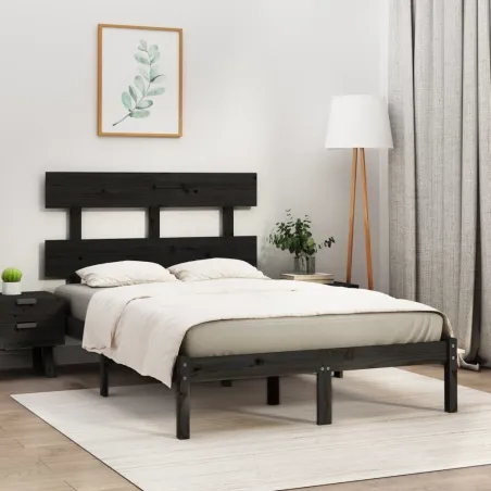 Cadre de lit sans matelas noir 140x190 cm bois massif