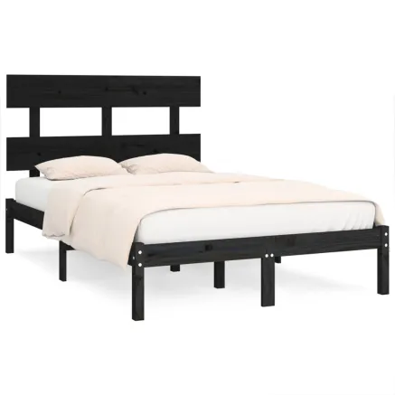 Cadre de lit sans matelas noir 140x190 cm bois massif 2