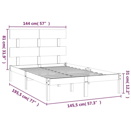 Cadre de lit sans matelas noir 140x190 cm bois massif