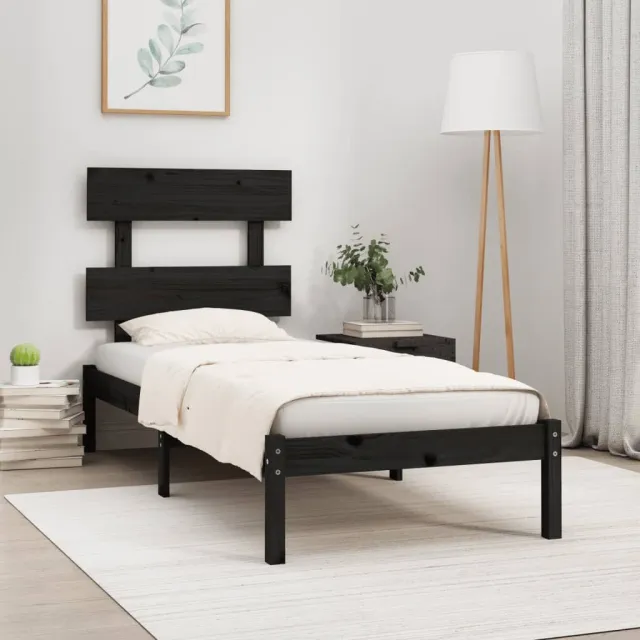 Cadre de lit sans matelas noir 100x200 cm bois massif