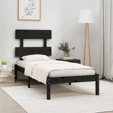 Cadre de lit sans matelas noir 100x200 cm bois massif