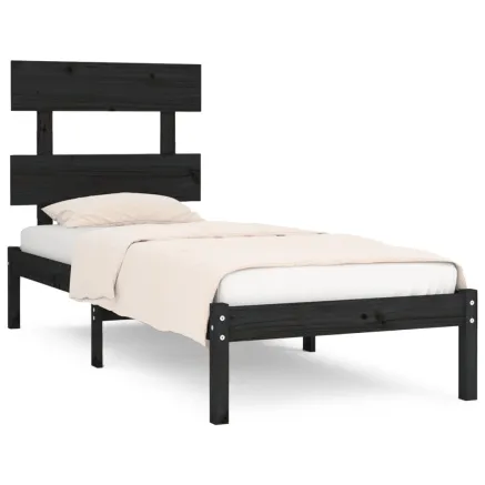 Cadre de lit sans matelas noir 100x200 cm bois massif 2