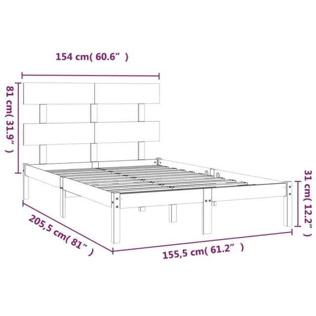 Cadre de lit sans matelas 150x200 cm bois massif