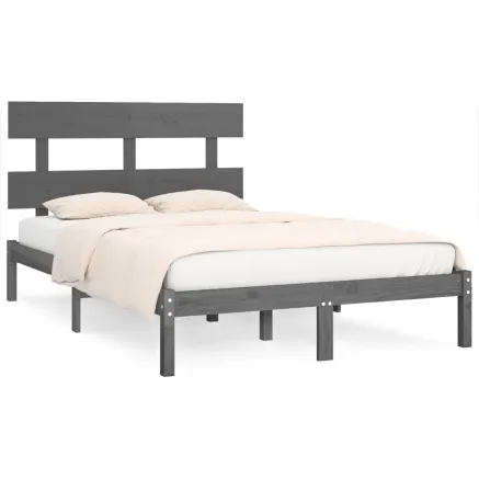 Cadre de lit sans matelas gris 200x200 cm bois massif 2