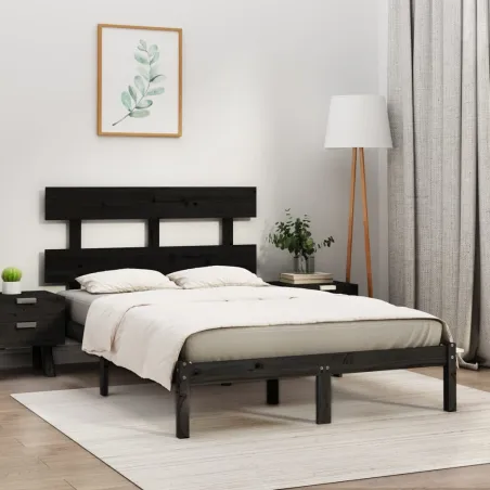 Cadre de lit sans matelas noir 200x200 cm bois massif