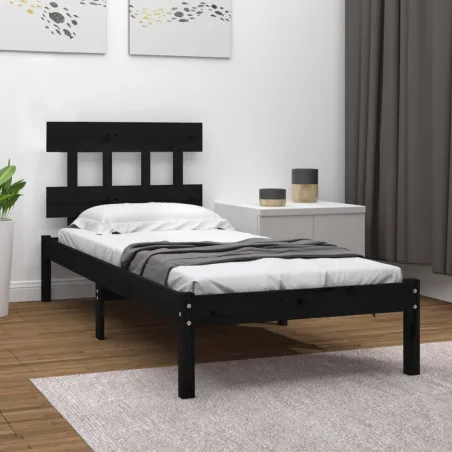 Cadre de lit sans matelas noir 75x190 cm bois massif