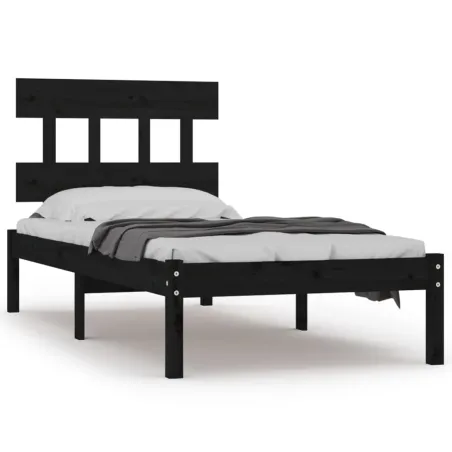 Cadre de lit sans matelas noir 75x190 cm bois massif