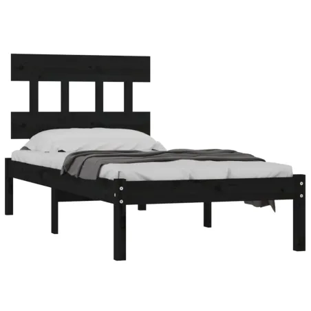 Cadre de lit sans matelas noir 75x190 cm bois massif