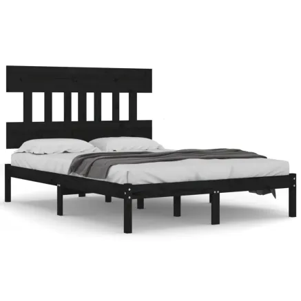 Cadre de lit sans matelas noir 140x190 cm bois massif 2
