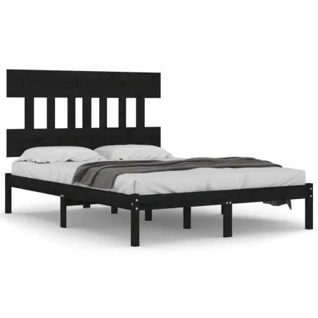Cadre de lit sans matelas noir 140x190 cm bois massif