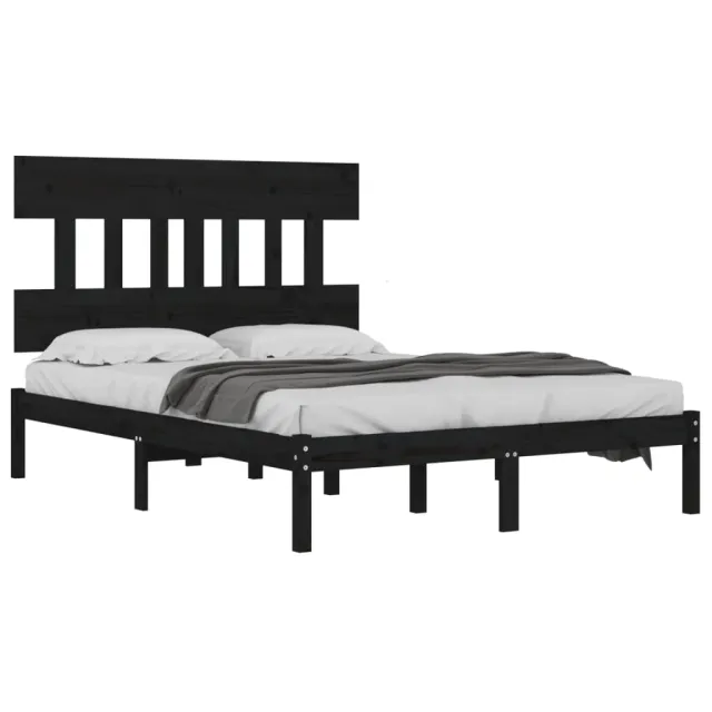 Cadre de lit sans matelas noir 140x190 cm bois massif