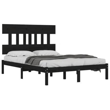 Cadre de lit sans matelas noir 140x190 cm bois massif