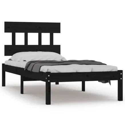 Cadre de lit sans matelas noir 100x200 cm bois massif 2