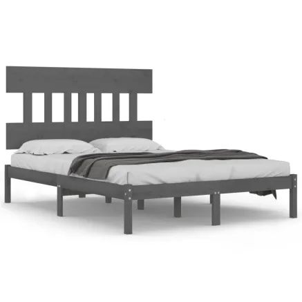 Cadre de lit sans matelas gris 200x200 cm bois massif 2