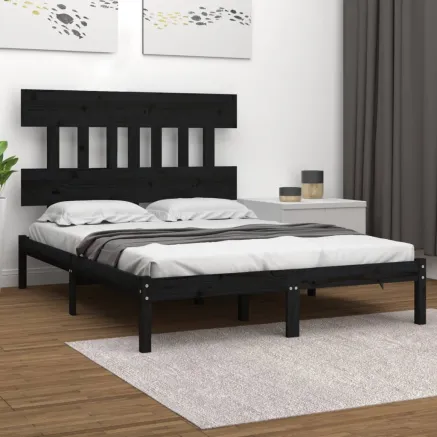 Cadre de lit sans matelas noir 200x200 cm bois massif