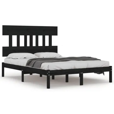 Cadre de lit sans matelas noir 200x200 cm bois massif 2