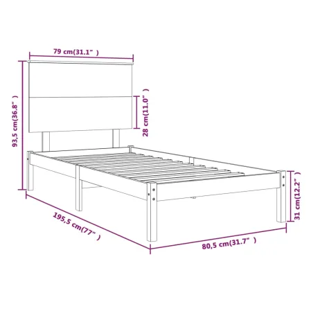 Cadre de lit sans matelas 75x190 cm bois massif
