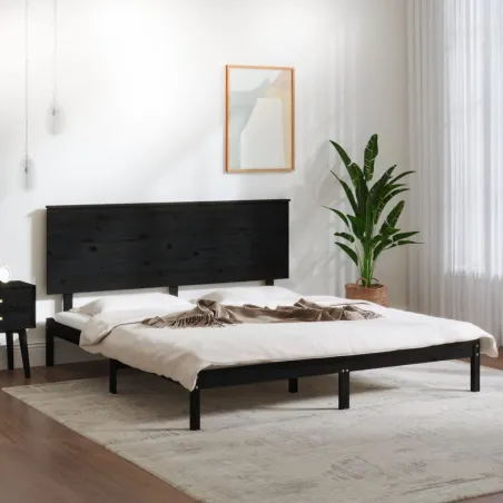 Cadre de lit sans matelas noir 200x200 cm bois massif de pin