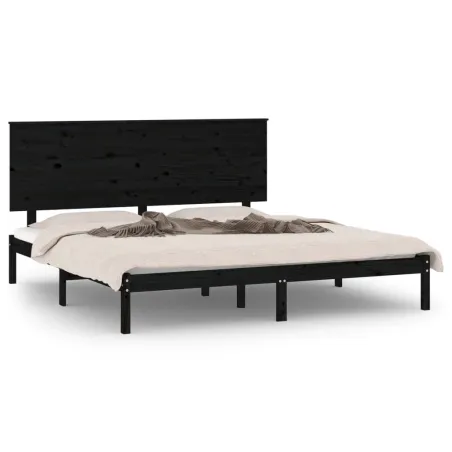 Cadre de lit sans matelas noir 200x200 cm bois massif de pin