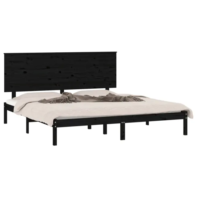 Cadre de lit sans matelas noir 200x200 cm bois massif de pin