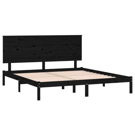 Cadre de lit sans matelas noir 200x200 cm bois massif de pin