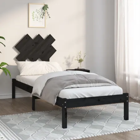 Cadre de lit sans matelas noir 75x190 cm bois massif