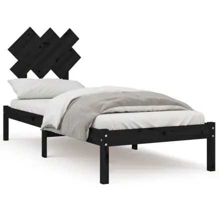 Cadre de lit sans matelas noir 75x190 cm bois massif 2