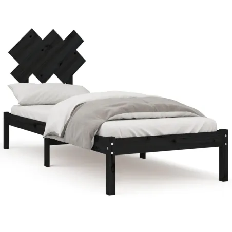 Cadre de lit sans matelas noir 75x190 cm bois massif