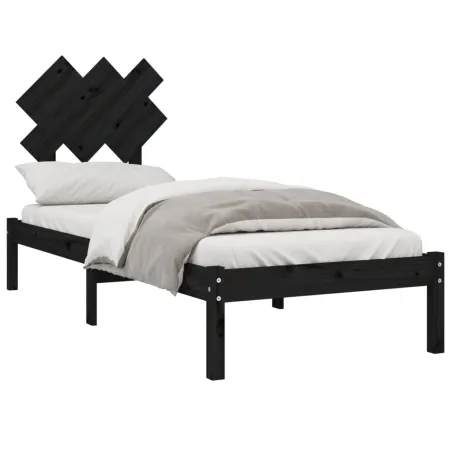 Cadre de lit sans matelas noir 75x190 cm bois massif