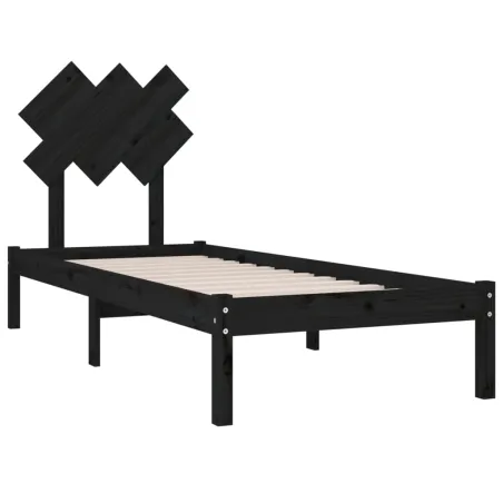 Cadre de lit sans matelas noir 75x190 cm bois massif