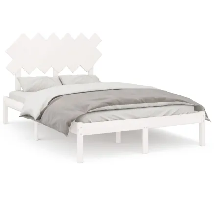 Cadre de lit sans matelas blanc 135x190 cm bois massif 2