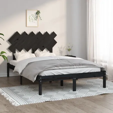 Cadre de lit sans matelas noir 135x190 cm bois massif