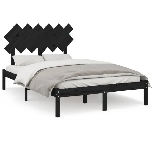 Cadre de lit sans matelas noir 135x190 cm bois massif