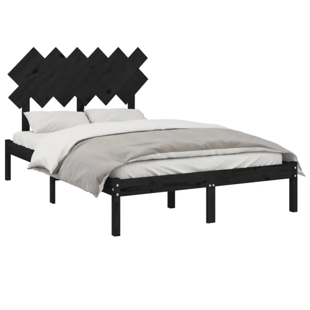 Cadre de lit sans matelas noir 135x190 cm bois massif