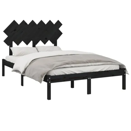 Cadre de lit sans matelas noir 135x190 cm bois massif