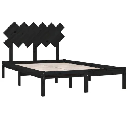 Cadre de lit sans matelas noir 135x190 cm bois massif
